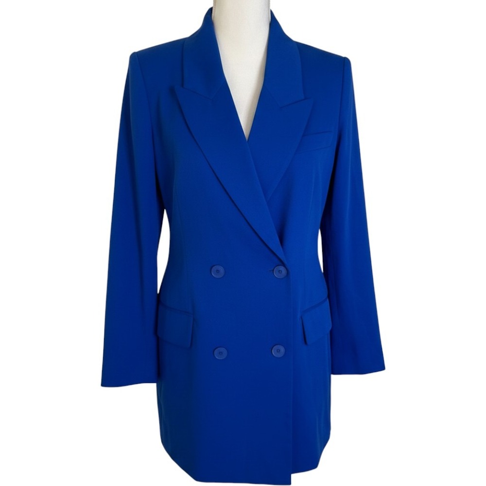 H&M Royal Blue Double Breasted long line boyfriend Blazer womens NEW Size Small